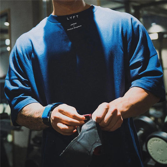 JAPAN&amp;UK Herren-Sport-T-Shirt aus Baumwolle, kurzärmelig, Laufshirt, Workout-Trainings-T-Shirts, Fitness, lockere Passform, Größe M-XXXL