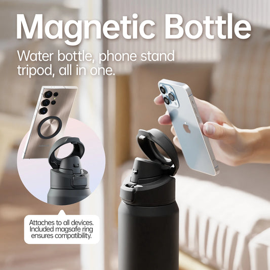 FEIJIAN Magnetische Thermoskanne Edelstahl-Sportwasserflasche mit magnetischem Telefonhalter Hüpfabdeckung Isolierbecher